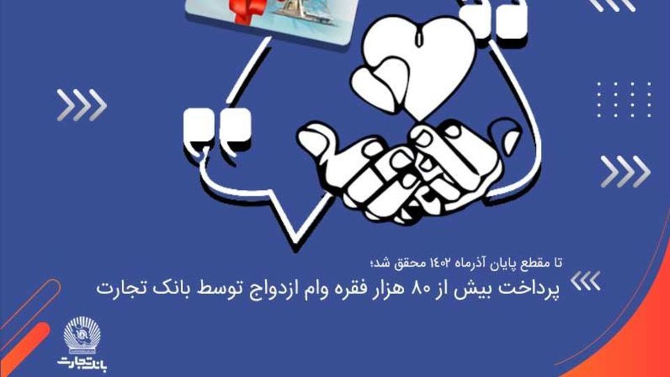 پرداخت بیش از ۸۰ هزار فقره وام ازدواج توسط بانک تجارت پرداخت بیش از ۸۰ هزار فقره وام ازدواج توسط بانک تجارت