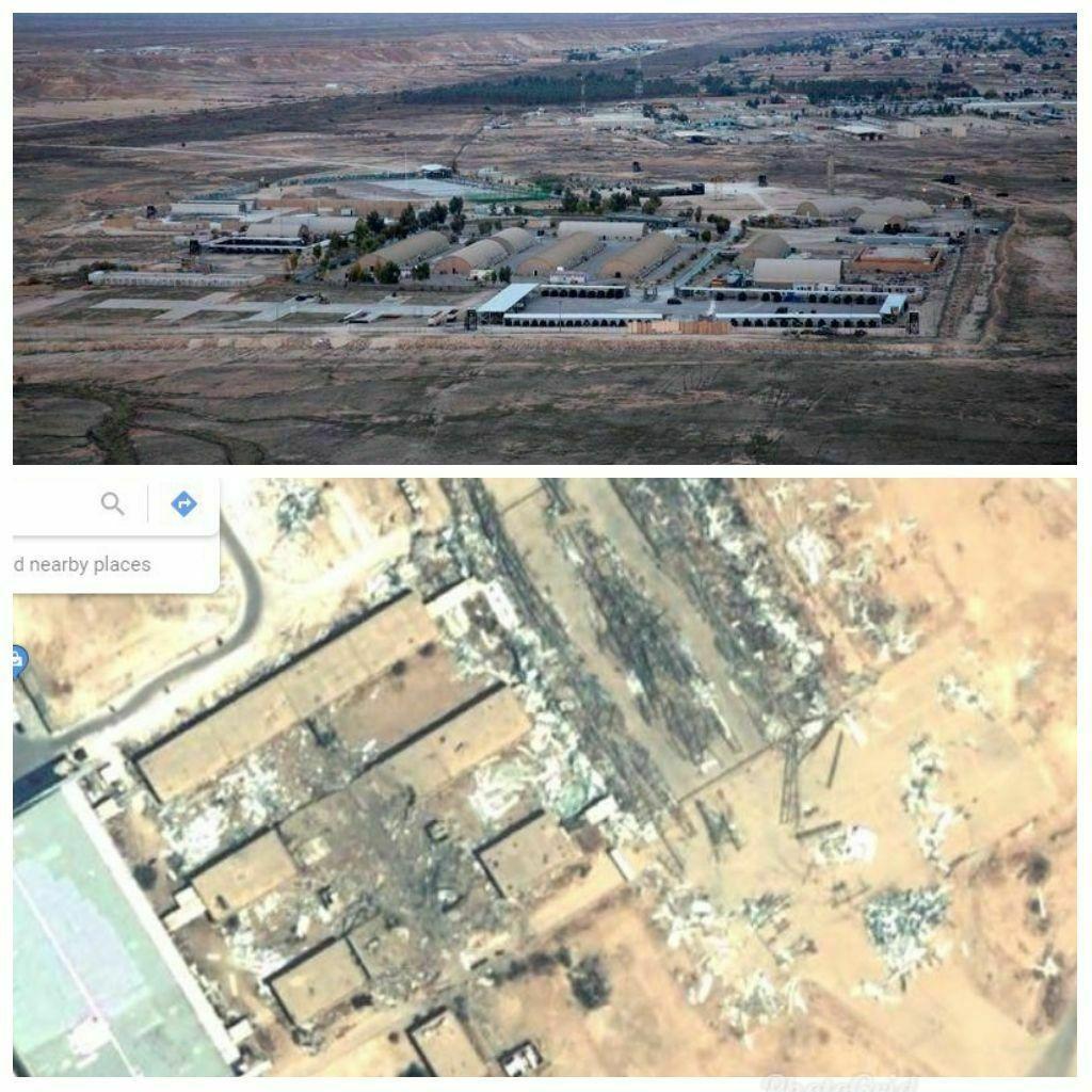 عکس پایگاه هوایی عین الأسد قبل و بعد از موشک باران دیشب