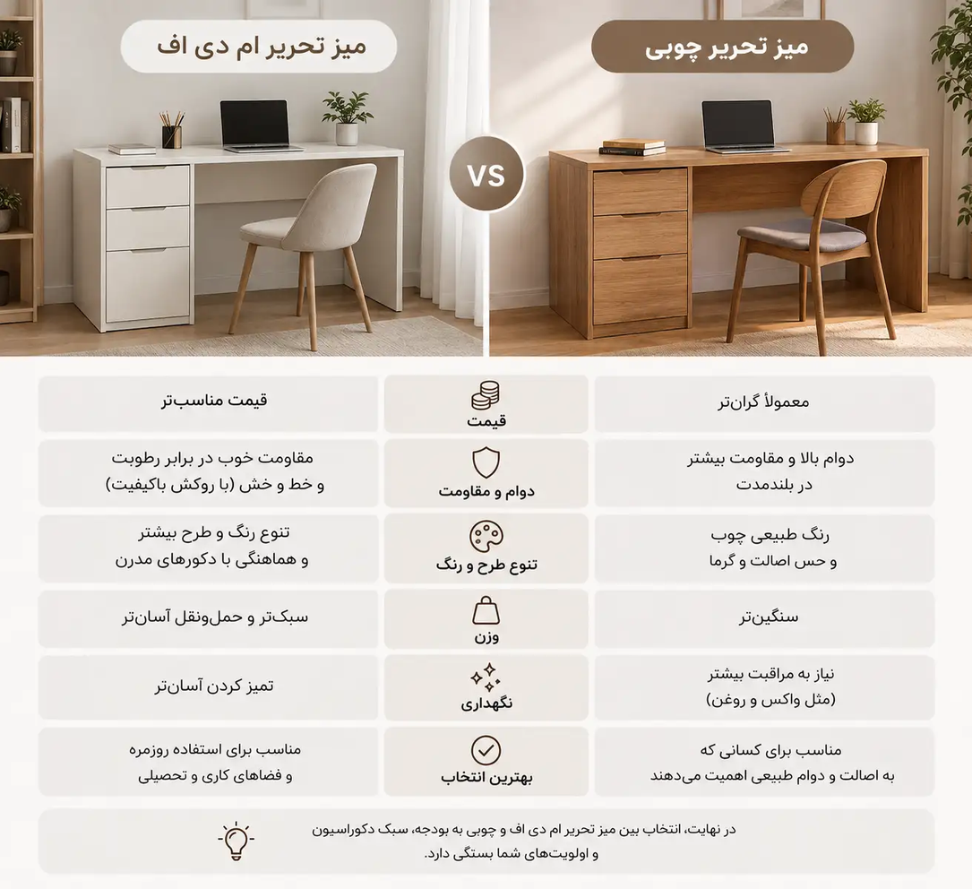 میز تحریر ام دی اف بهتر است یا چوبی