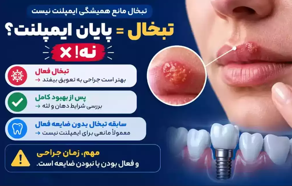 تبخال فعال مانع دائمی ایمپلنت نیست و جراحی تا بهبود ضایعه به تعویق میافتد