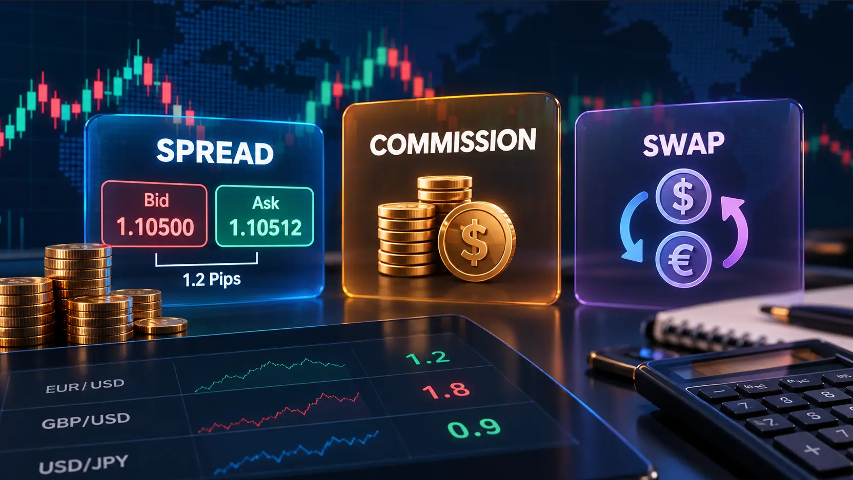 اسپرد، کمیسیون و سواپ در فارکس