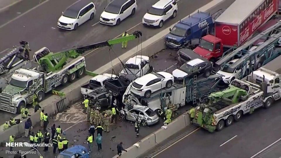 تصادف زنجیره‌ای و مرگبار بیش از ۱۳۰ خودرو در تگزاس