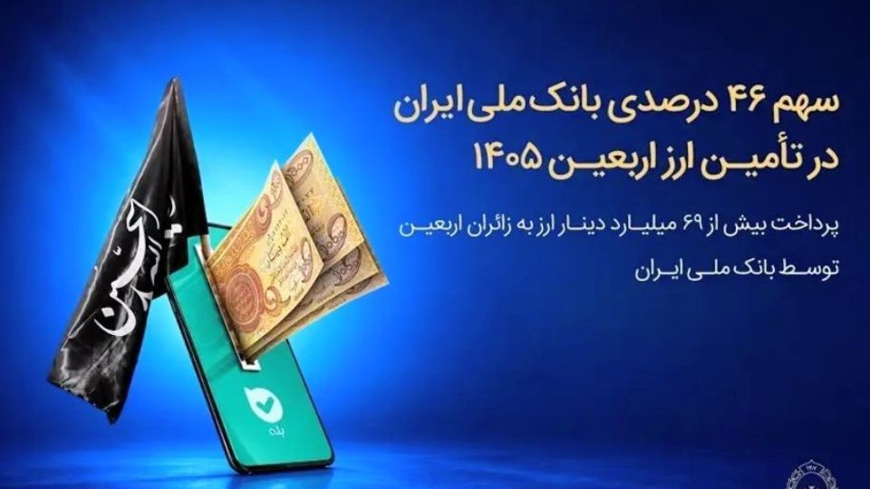 سهم ۴۶ درصدی بانک ملی ایران در تأمین ارز اربعین ۱۴۰۵/ پرداخت بیش از ۶۹ میلیارد دینار ارز به زائرین اربعین توسط بانک ملی ایران سهم ۴۶ درصدی بانک ملی ایران در تأمین ارز اربعین ۱۴۰۵/ پرداخت بیش از ۶۹ میلیارد دینار ارز به زائرین اربعین توسط بانک ملی ایران