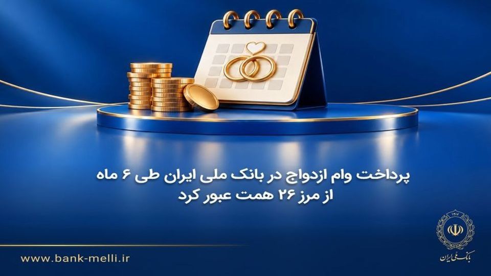پرداخت وام ازدواج در بانک ملی ایران طی ۶ ماه از مرز ۲۶ همت عبور کرد پرداخت وام ازدواج در بانک ملی ایران طی ۶ ماه از مرز ۲۶ همت عبور کرد