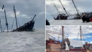 لحظه غرق شدن نسخه نمادین کشتی کریستف کلمب لحظه غرق شدن نسخه نمادین کشتی کریستف کلمب